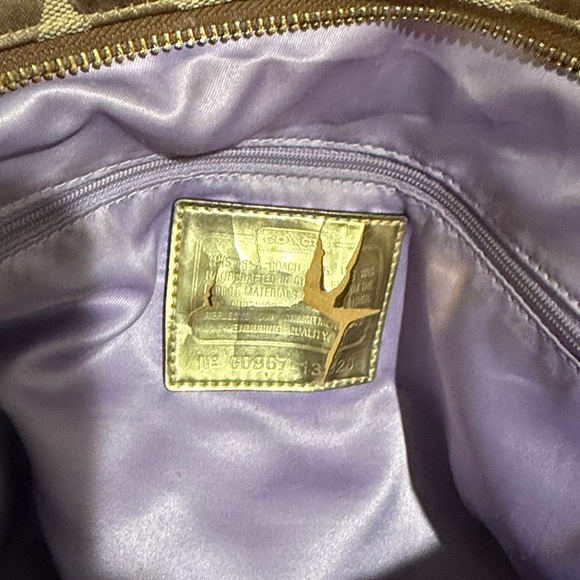 Vintage Y2K Coach Poppy Op Art Glam tote bag khaki gold canvas leather trim - Picture 6 of 9